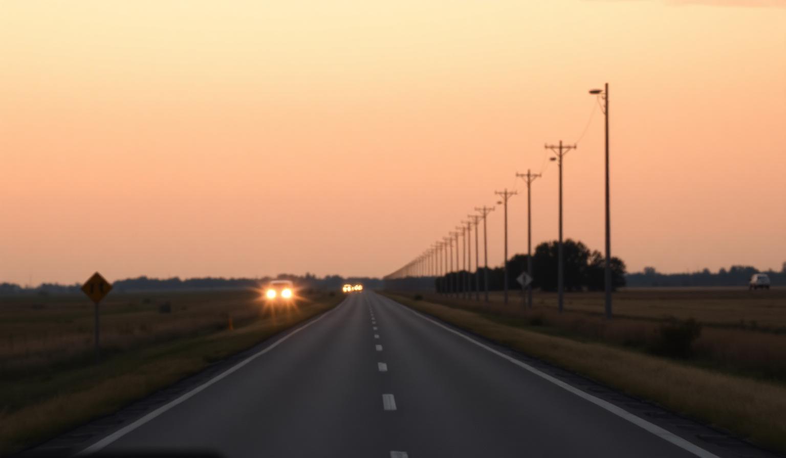 A quiet Texas country road at golden hour